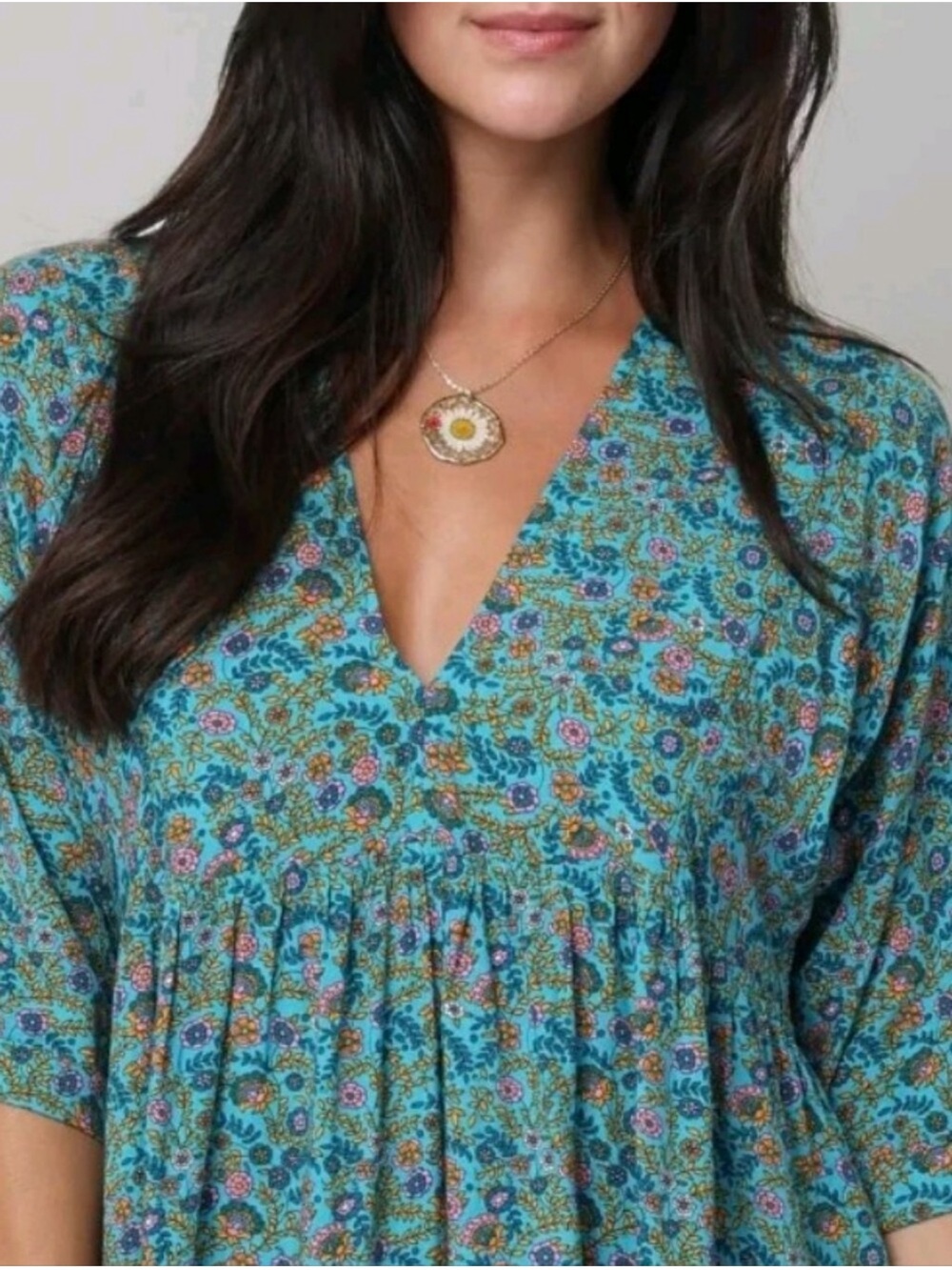 Natural Life Stella V Neck Dress Blue Floral Peasant Prairie Boho XL - Picture 3 of 12